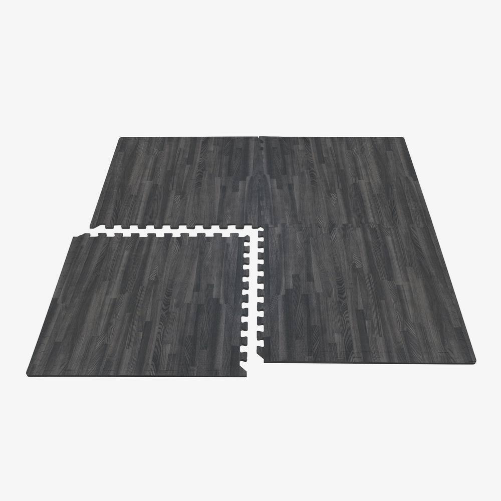 Forest Floor 5/8 Inch Thick Printed Foam Tiles, Premium Wood Grain Interlocking Foam Floor Mats, Anti-Fatigue Flooring, Carbon, 24 Sq Ft