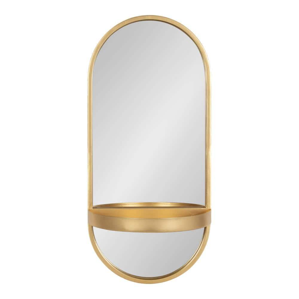 11"x25" Estero KD Metal Wall Mirror with Shelf Gold - Kate & Laurel All Things Decor