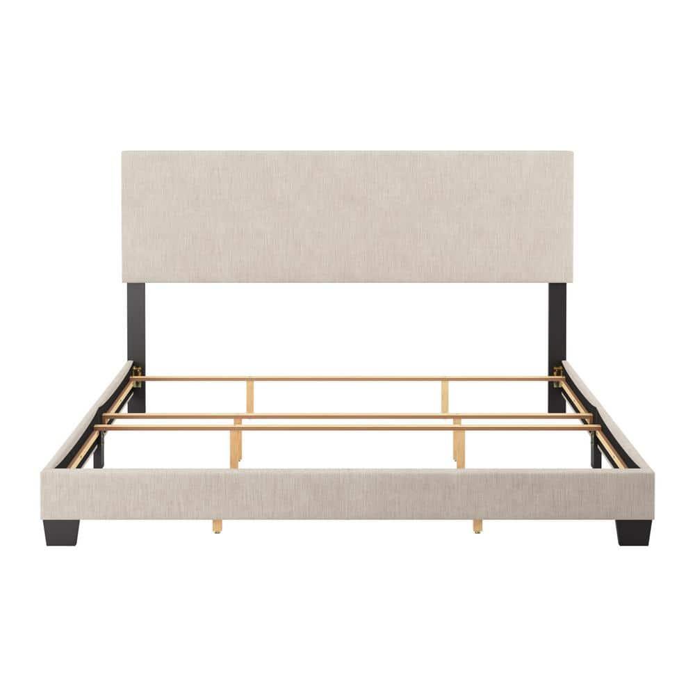 Celeste Modern Upholstered King Bed Beige - CorLiving: Transitional Style, Polyester Fabric, MDF & Wood Frame