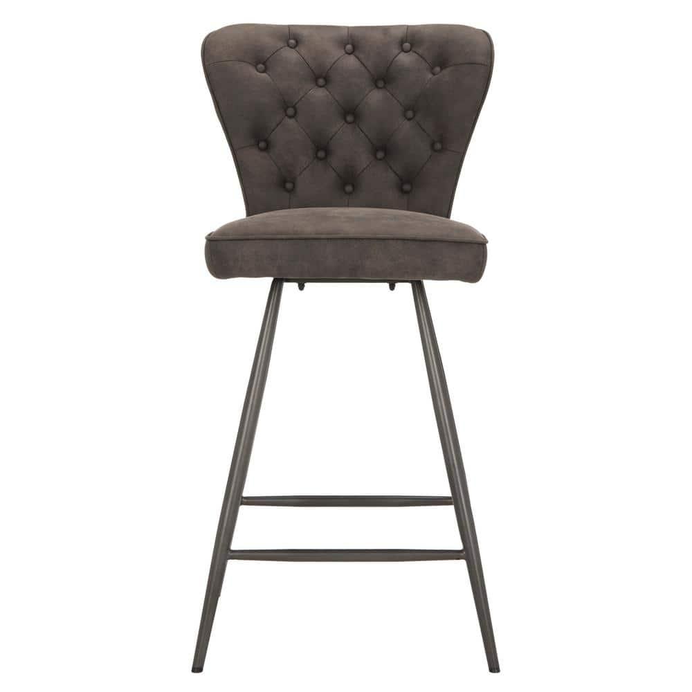 Ashby 26"H Mid-Century Modern Leather Tufted Swivel Counter Stool (Set of 2) - FOX1702 - Grey - Safavieh Couture