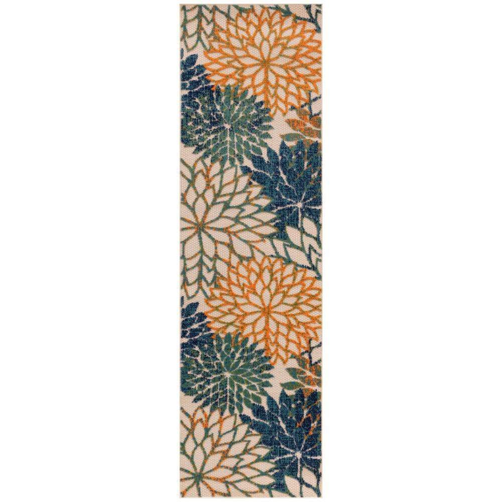 Nourison Aloha Floral Bloom Flatweave High-Low Indoor Outdoor Runner Rug Blue Green 2' x 6'