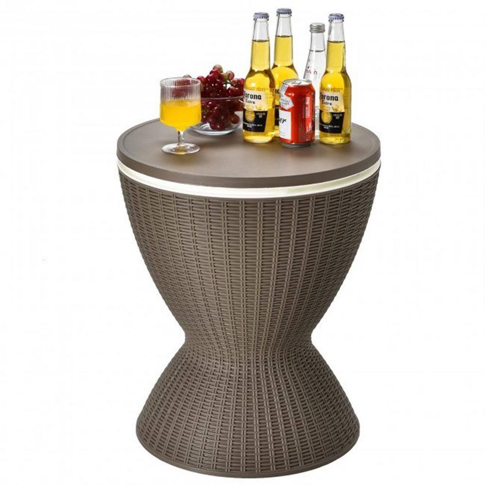 Topcobe 3 in 1 8 Gallon Patio Rattan Cooler Bar Table with Adjust Ice Bucket, Outdoor Patio Furniture for Balcony Garden Backyard -Brown