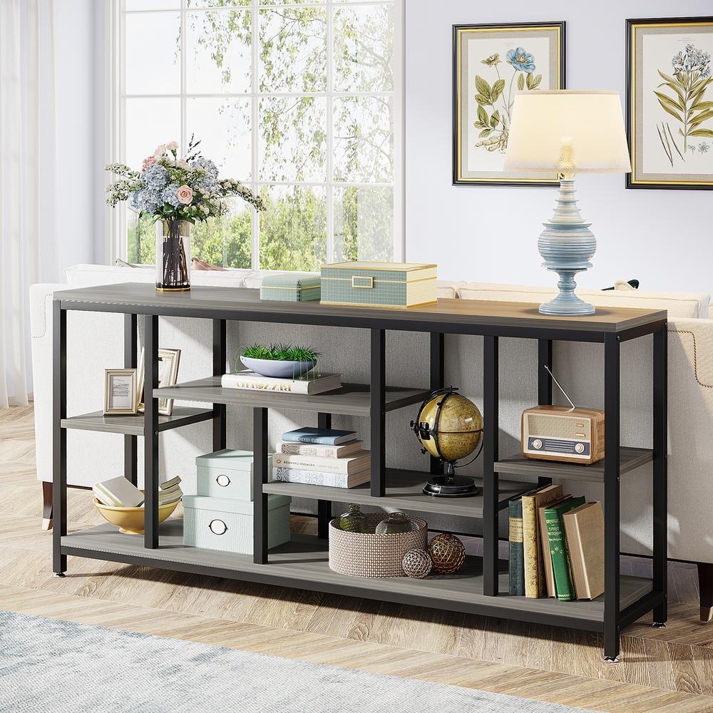 Hommoo 70.9" Console Table with Storage Shelves Gray