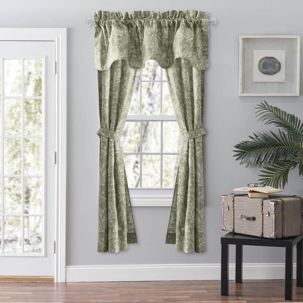Ellis Curtain Lexington Leaf Pattern on Colored Ground Scallop Valance 58"x15" Sage