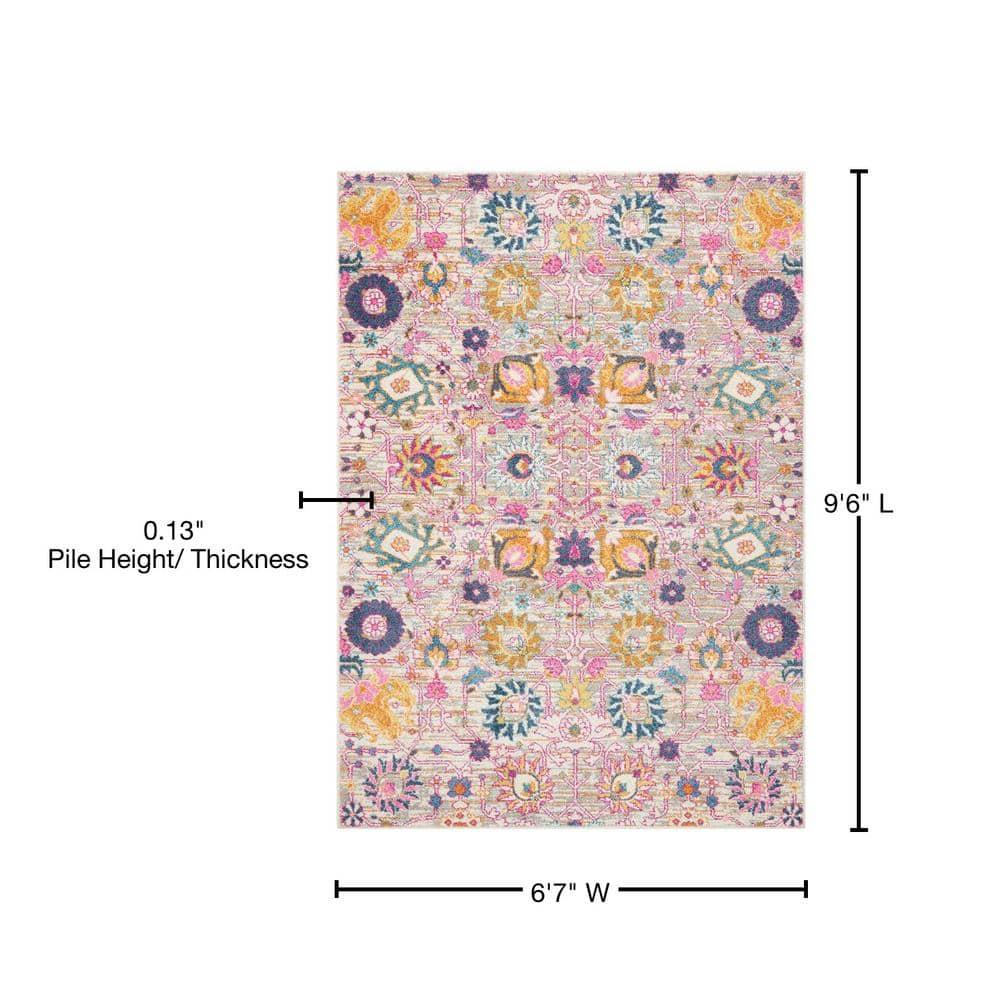 Bungalow Rose Rectangle Passion Floral 6'7" x 9'6" Area Rug in Pink