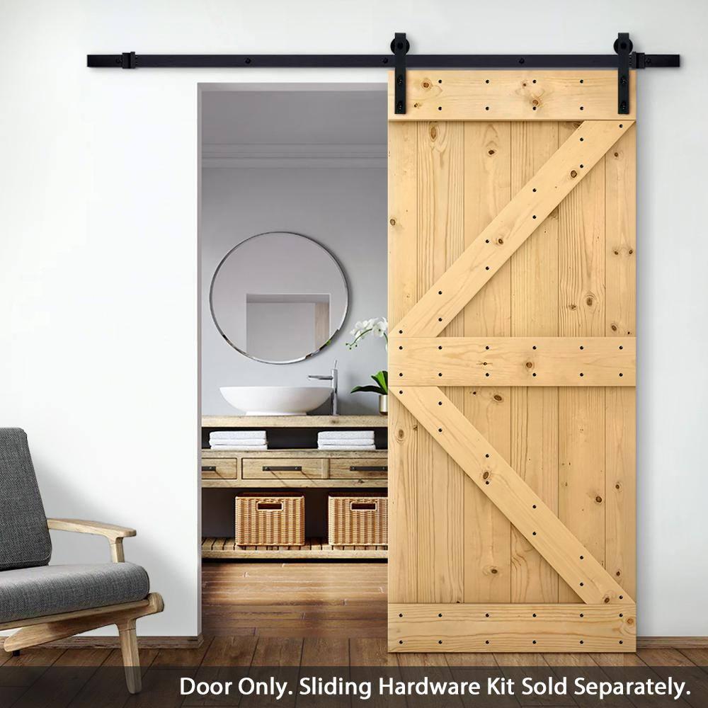 Calhome 84'' Solid Wood Paneled Painted without Installation Hardware Kit Barn Door
