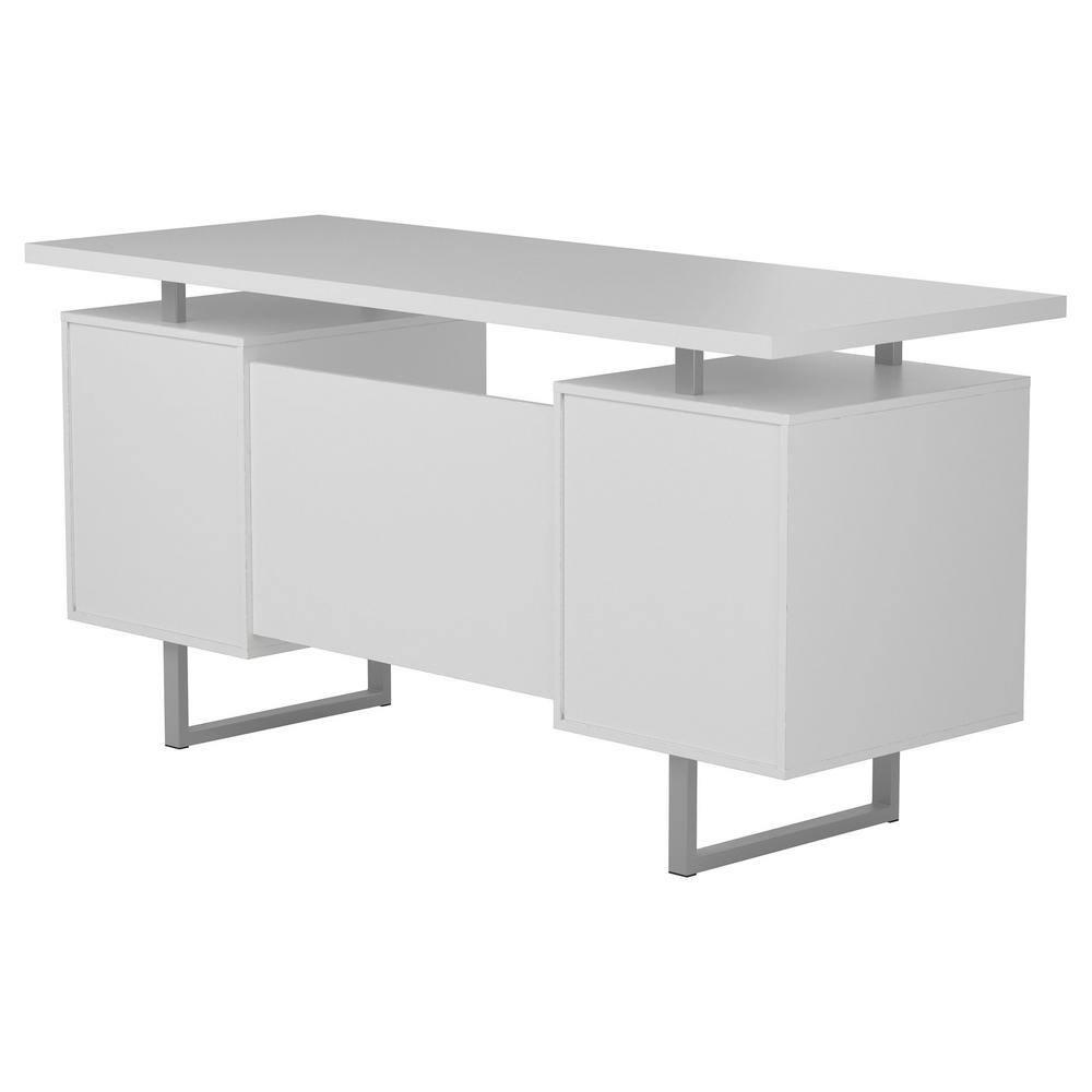 Lawtey 2 Drawer Office Desk White High Gloss - Coaster: Modern Home Office Furniture with File Storage
