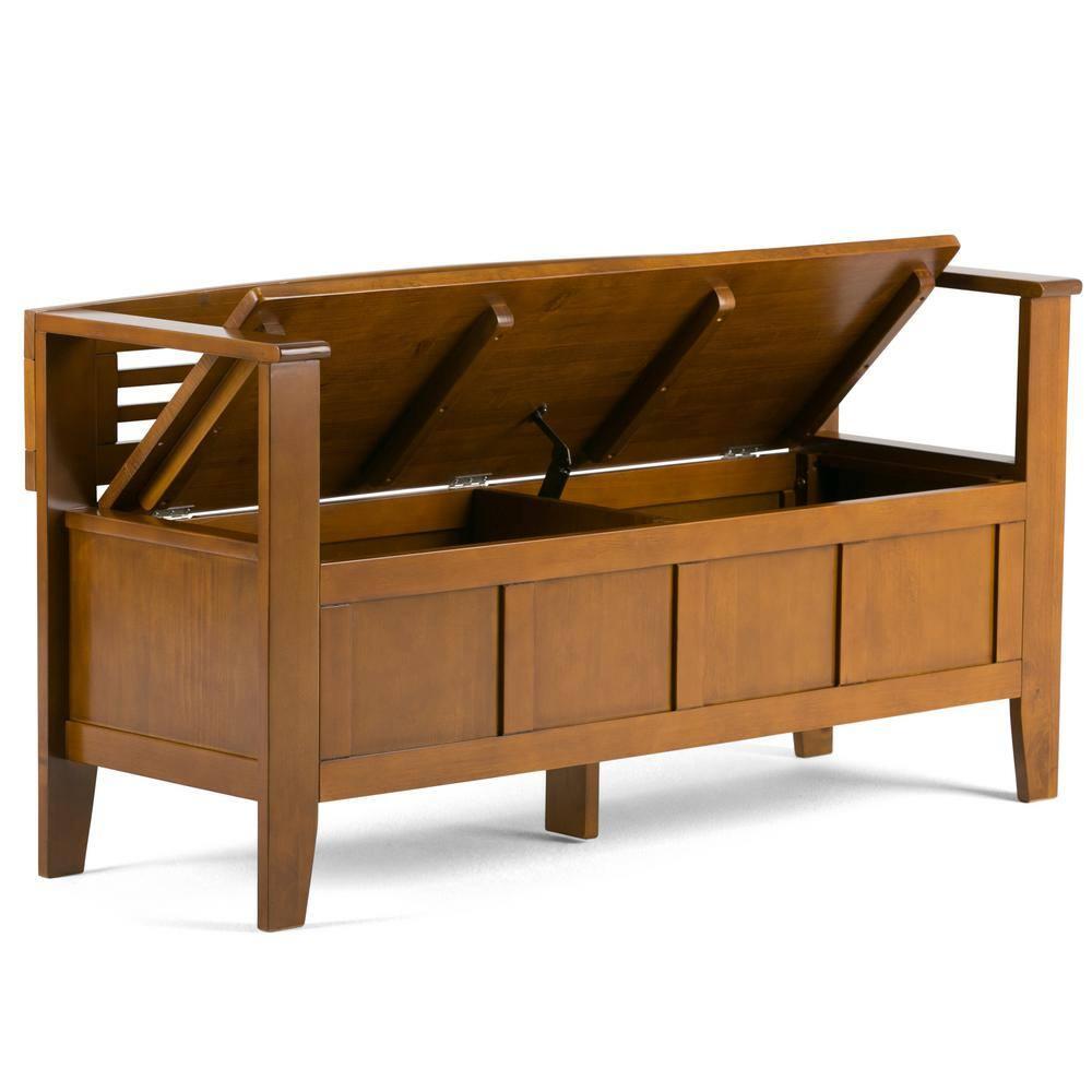 Simpli Home Adams Solid Wood Entryway Lift Top Storage Bench