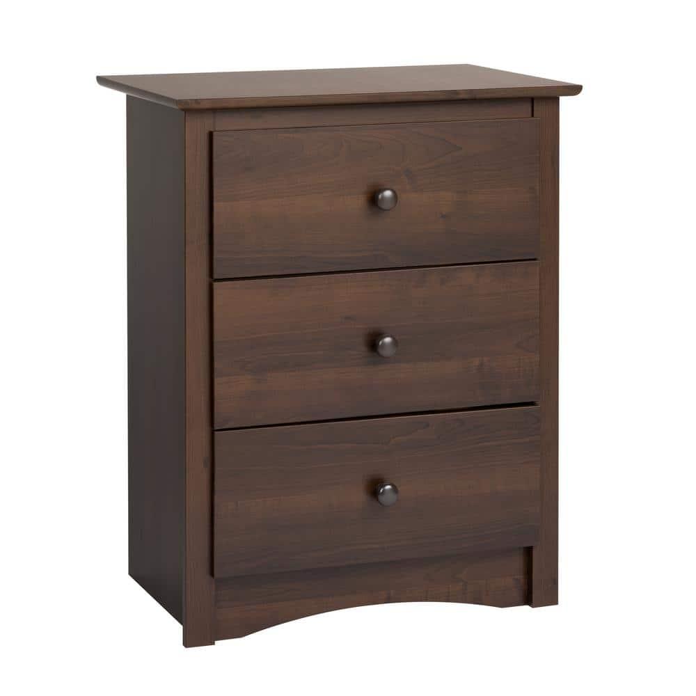 Prepac Fremont Nightstand - Espresso: Wood Composite, 3 Storage Drawers, Bedroom Furniture