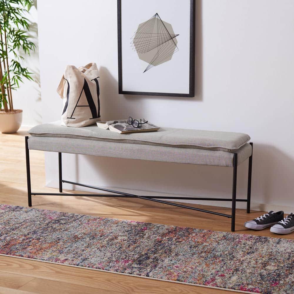 Kara Cushioned X Bench - Light Grey Linen/Black - Safavieh