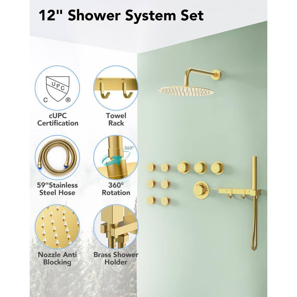 Thermostatic Shower System 12" Rain Shower Head withHandheld Spray,Shower Faucet Set with Valve Trim Kit