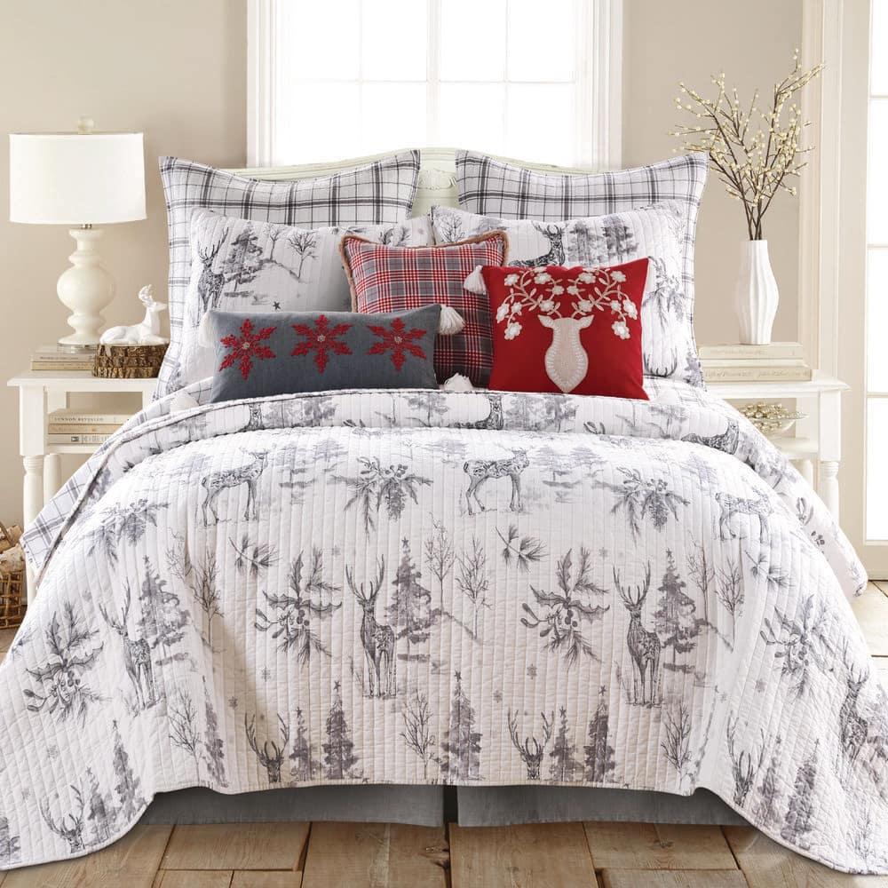 Villa Lugano Sleigh Bells Grey by Levtex Home - Sleigh Bells Grey Quilt - King - Standard - Quilt (106x92in.) - Reversible - Cotton/Poly