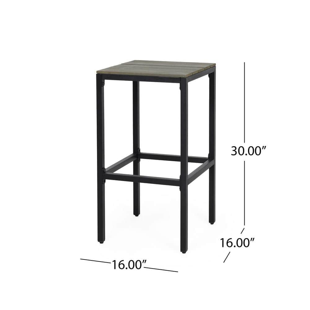 Alan Outdoor Modern Industrial Acacia Wood Bar Stools, Set of 4, Gray, Black