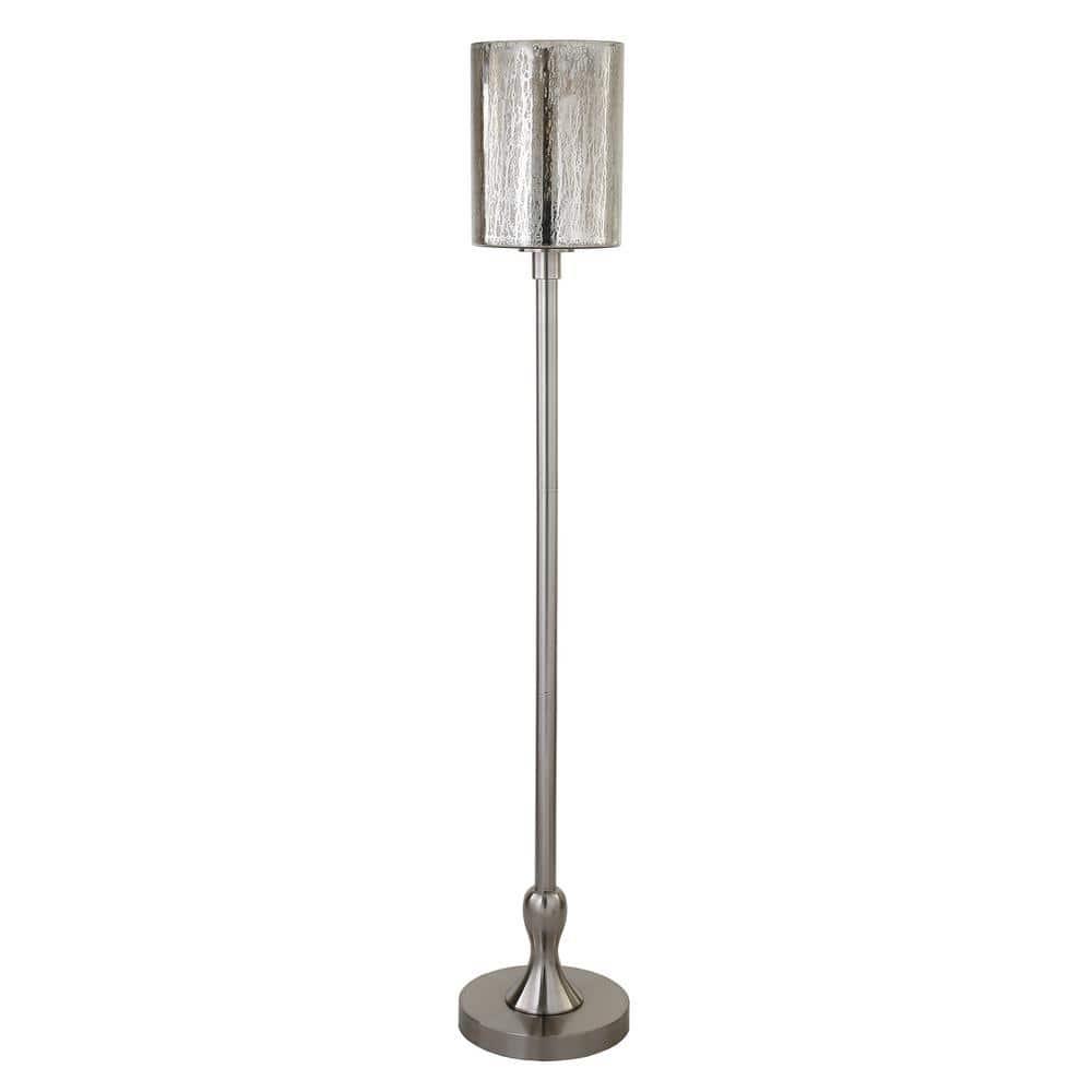 Evelyn&Zoe Numit 68.75" Tall Floor Lamp with Glass Shade, Brushed Nickel/Mercury Glass