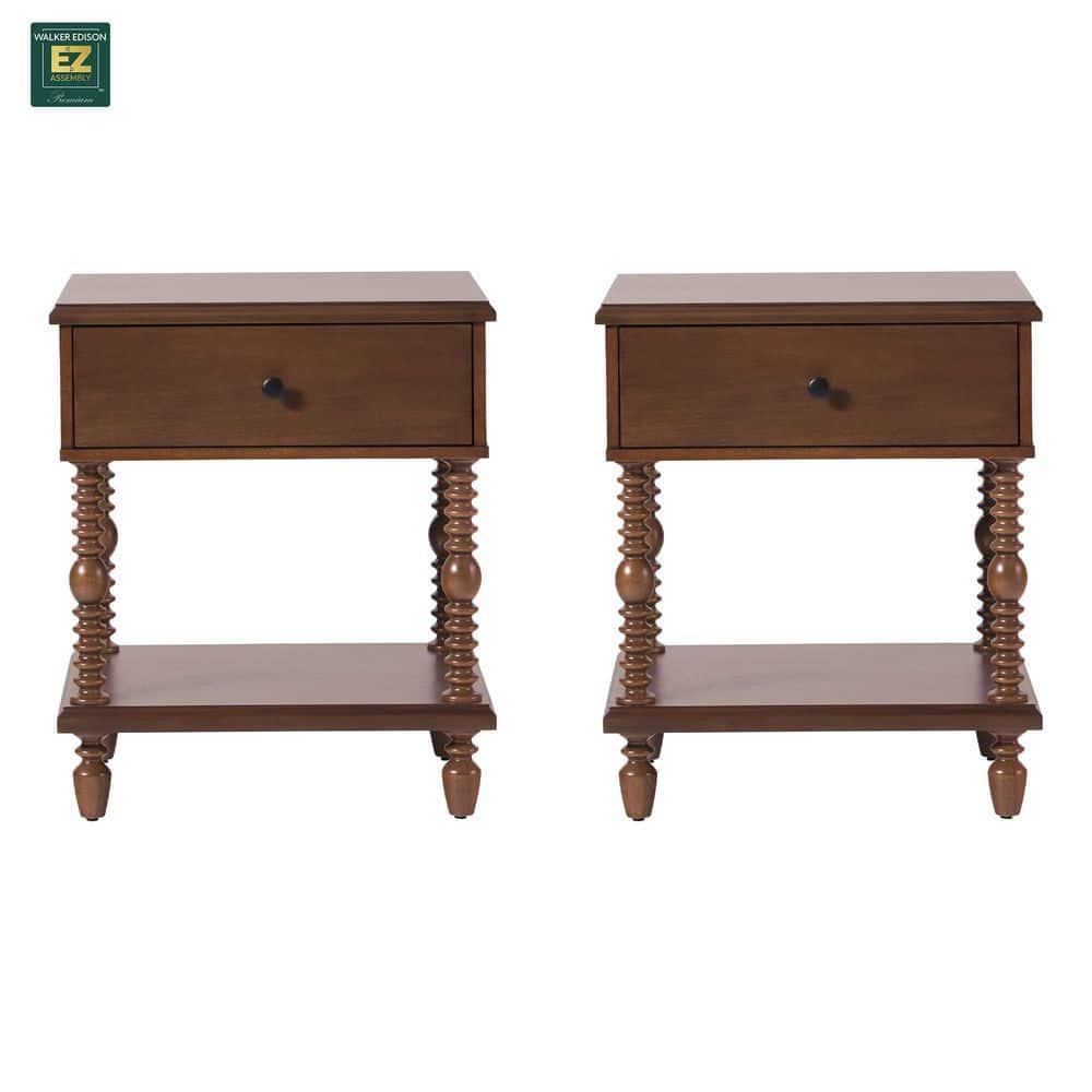 Vivienne Easy Assembly Solid Wood Spindle 1-Drawer Nightstand (Set of 2)