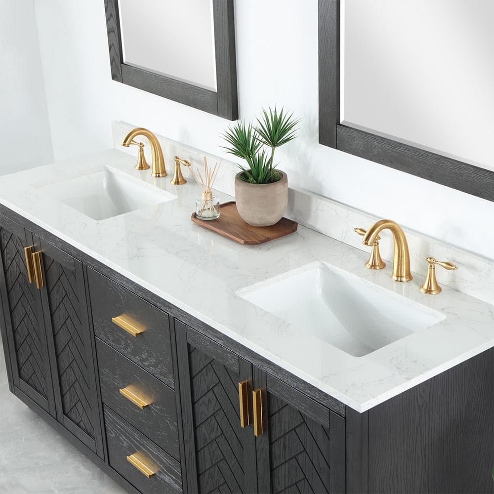 Gazsi 72" Double Bathroom Vanity Set in Brown Oak without Mirror