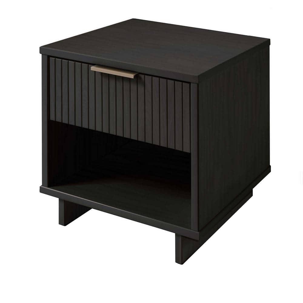 Manhattan Comfort Set of 2 Granville Nightstands with Drawer Dark Gray: UV Painted, Soft Close, Metal Handles