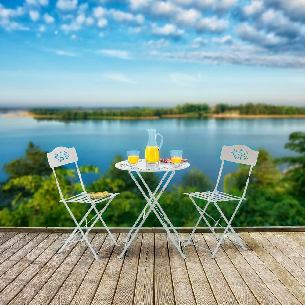 Alpine Corporation Indoor/Outdoor 3-Piece Bistro Set Folding Table and Chairs Patio Seating, White