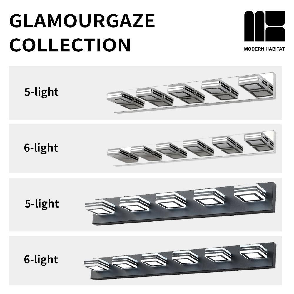 GlamourGaze 39 in. 6-Light Acrylic Black LED Vanity Light with Bathroom