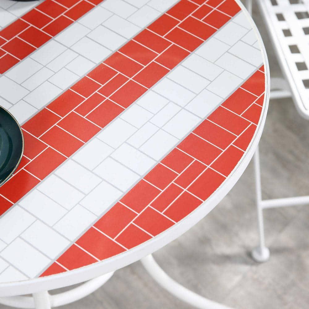 Outsunny 3 Piece Patio Bistro Set, Folding Outdoor Furniture with USA Mosaic Table and Chairs for 4th of July, Balcony, American Flag