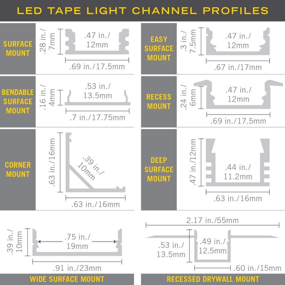 Silver Recess Mount LED Tape Light Channel with Frosted Cover