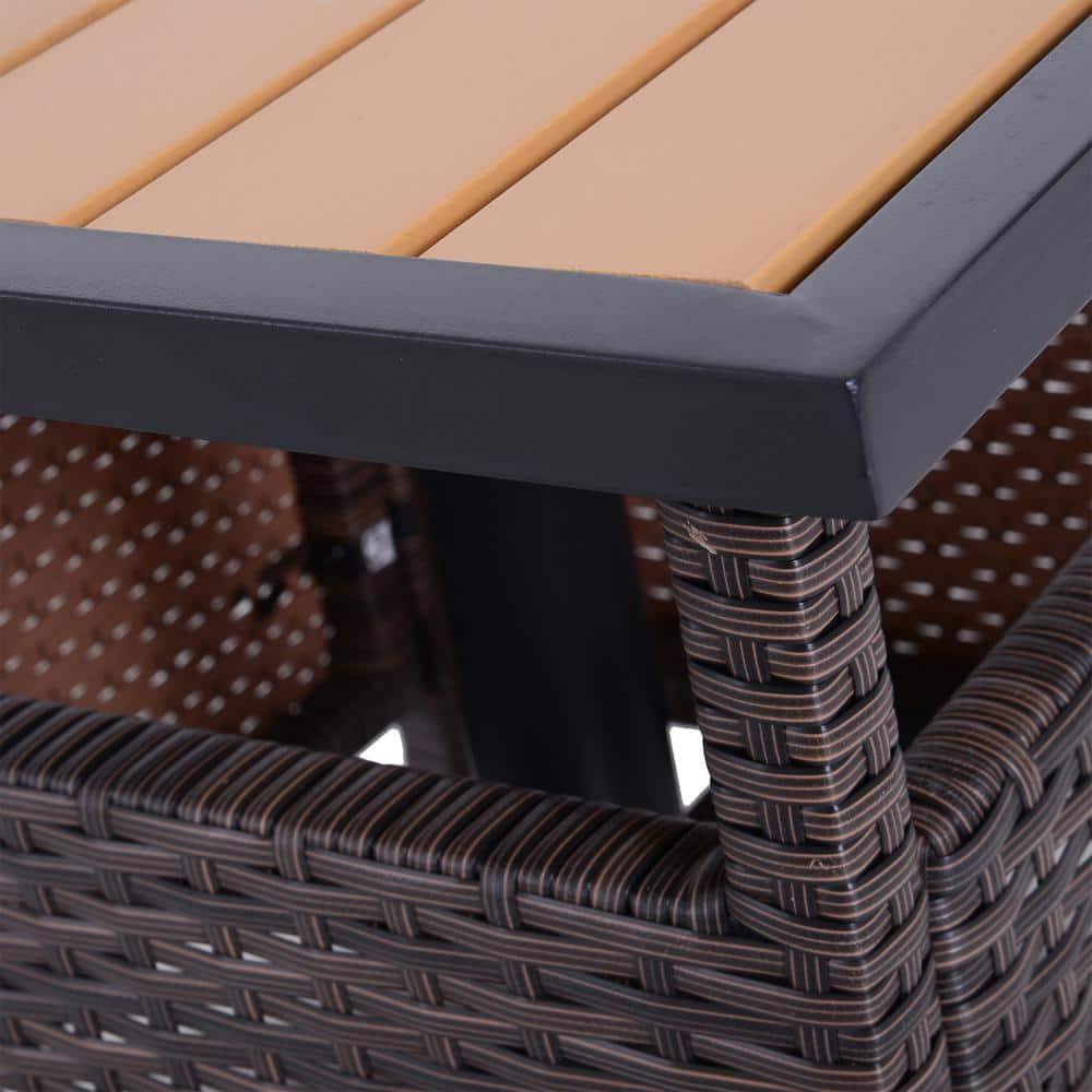 Outsunny 22'' Rattan Wicker Side Table with Steel Frame, Umbrella Insert Hole, Sand Bag for Outdoor, Patio, Garden, Backyard, Brown