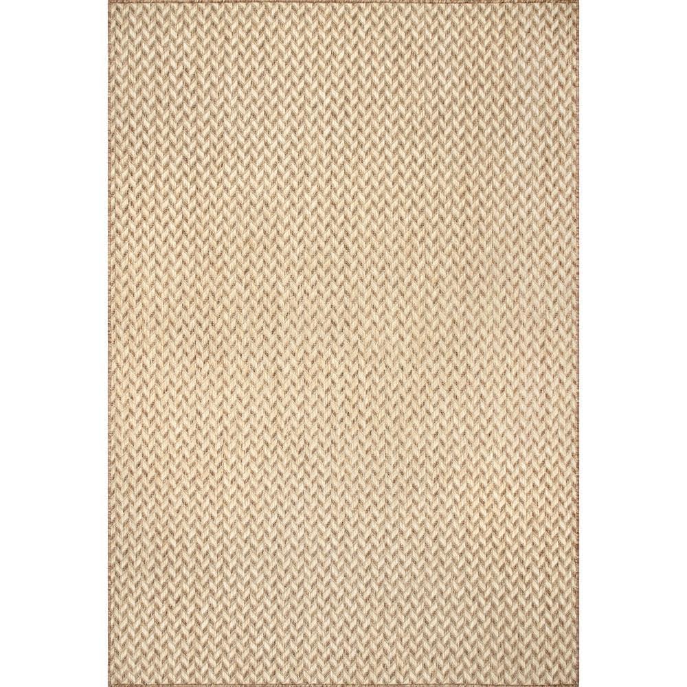 nuLOOM 4'x6' Camryn Abstract Herringbone Indoor and Outdoor Area Rug Beige: Geometric Flat Pile, Machine Made