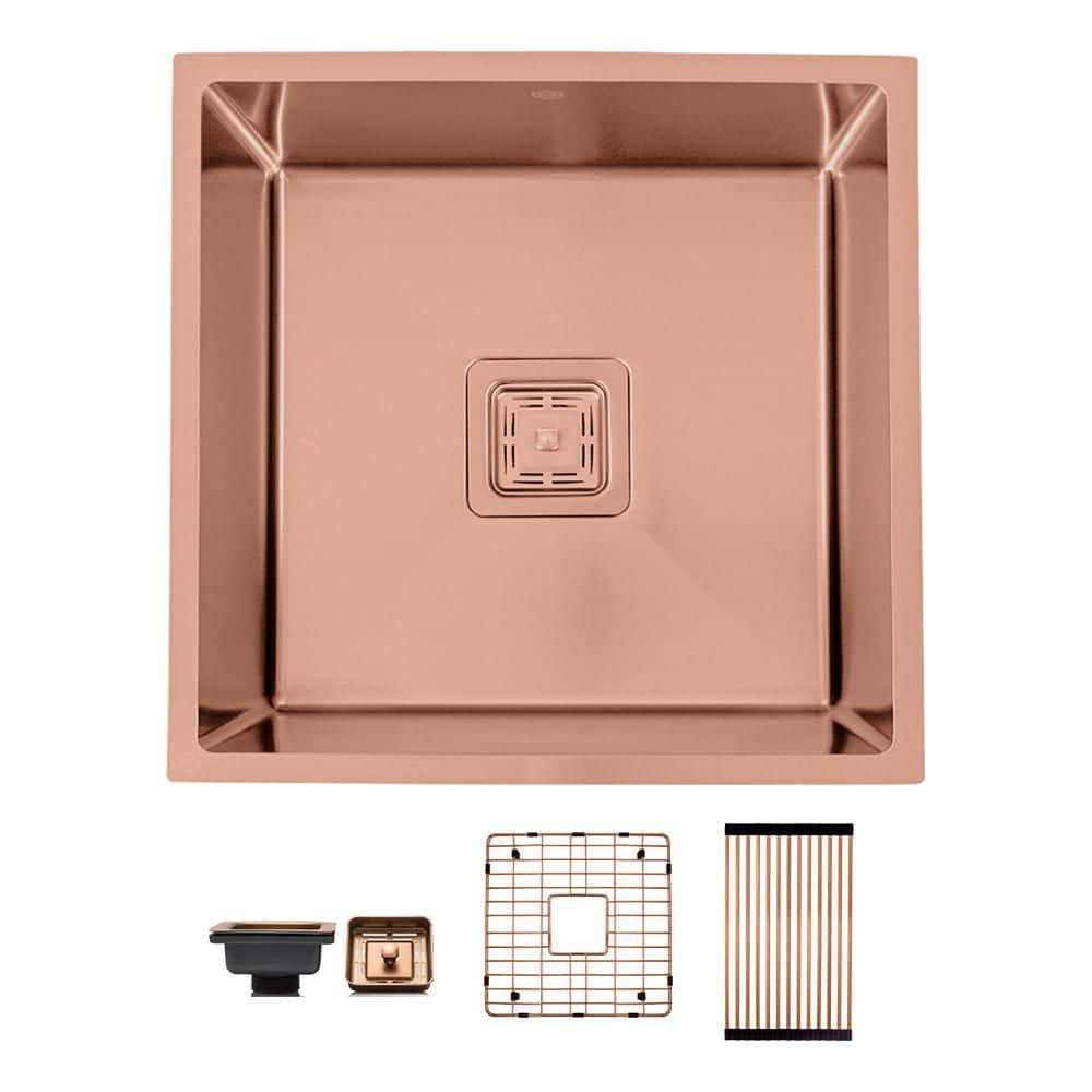 Strictly Sinks Undermount Copper Kitchen Sink – 18 Inch Single Bowl Bar Prep Sink 16 Gauge Stainless Steel