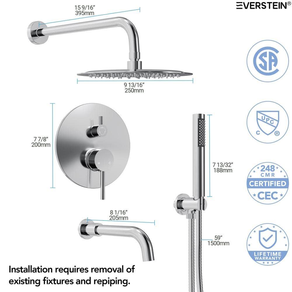 10-Inch High-Pressure Rainfall Shower System, Tub Faucet Set with Pressure Balanced Valve