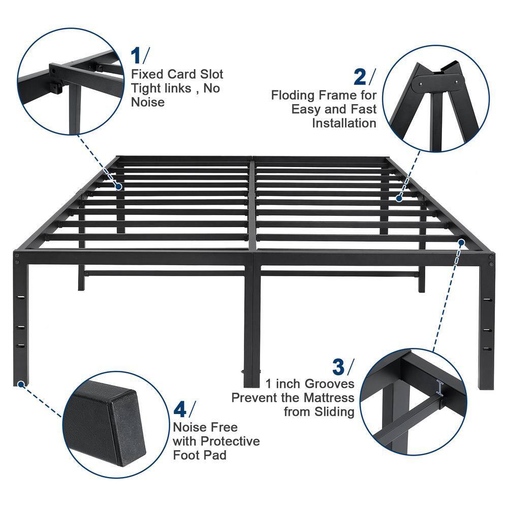 Lusimo Full Size Bed Frame 18 inch Heavy Duty Platform Metal Bed Frame Full with Attach Headboard Hole Anti Slip Support Mattress Foundation, Black