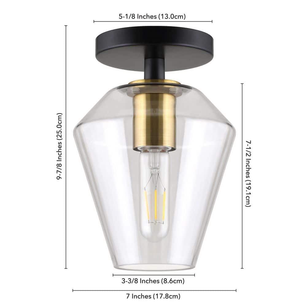 Hudson and Canal 7" Wide Semi Flush Mount: UL Listed, Retro-Inspired, Metal/Glass Fixture