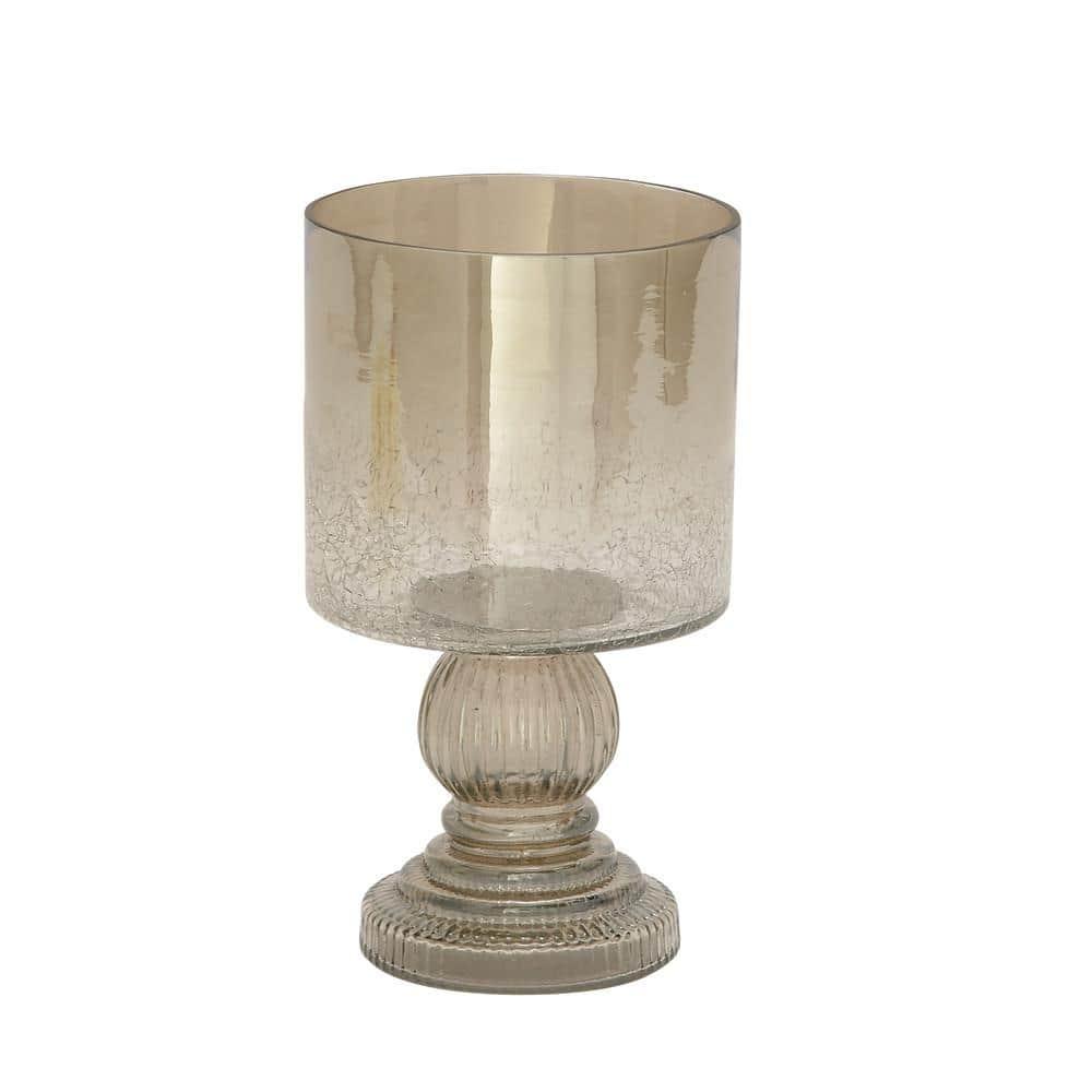 DecMode Brass Glass Handmade Turned Style Pillar Hurricane Lamp with Faux Mercury Glass Finish