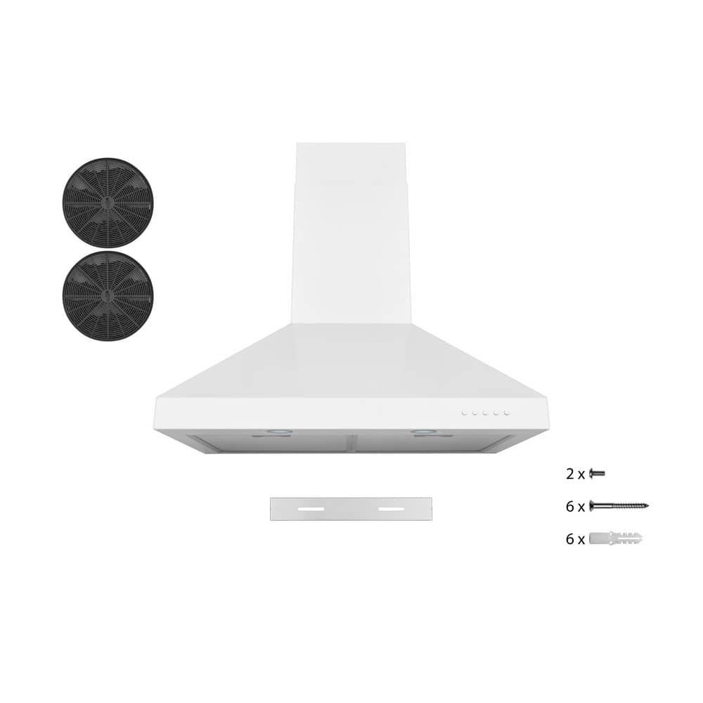 Hauslane Hauslane Wall Mount Range Hood 30 Inch | Wall Chimney | 6” Duct/Ductless Convertible, Strong Suction, Six-layer Aluminum Filters, Changeable LED Lamps, Stove Kitchen Vent Hood WM-530WHT-30B