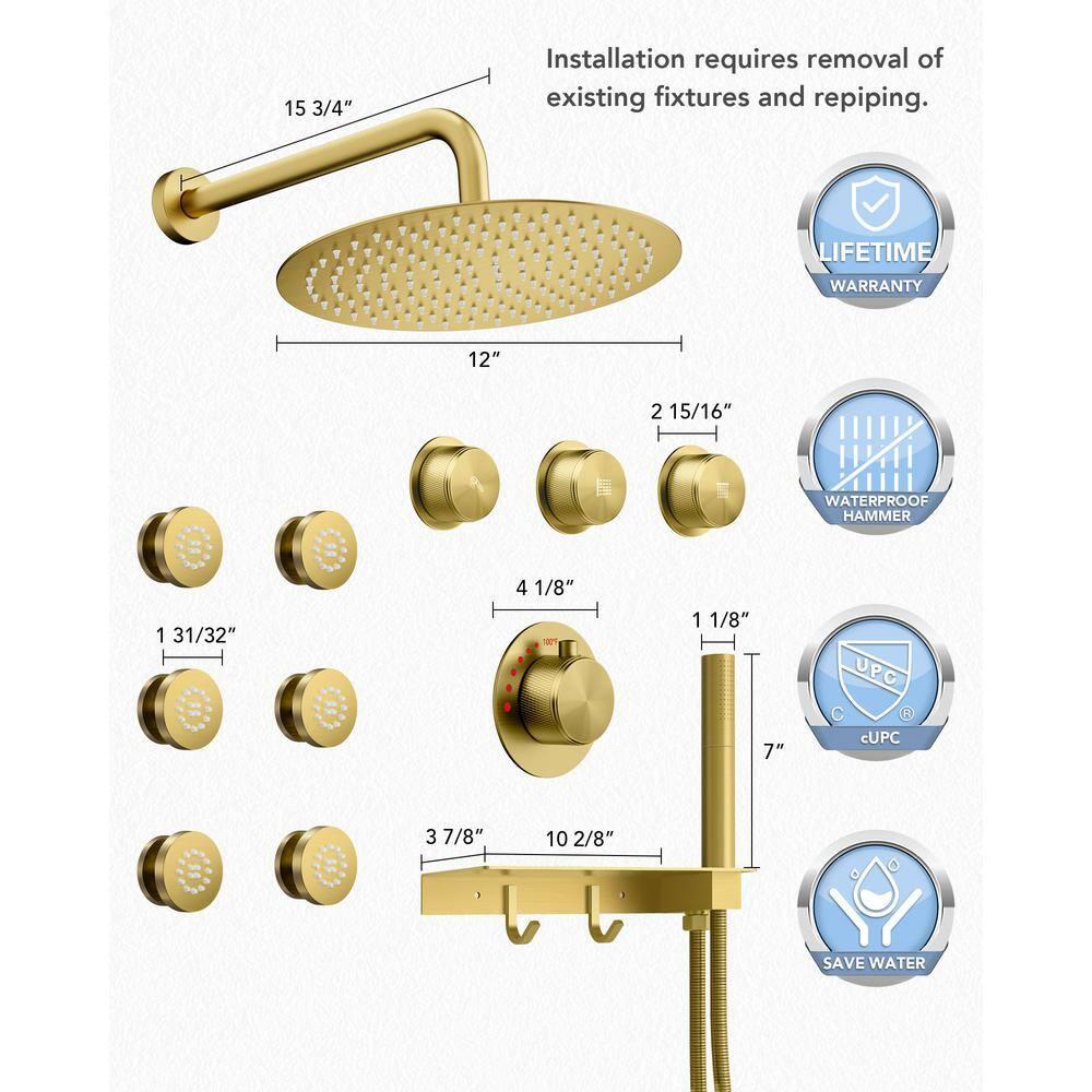 Thermostatic Shower System 12" Rain Shower Head withHandheld Spray,Shower Faucet Set with Valve Trim Kit