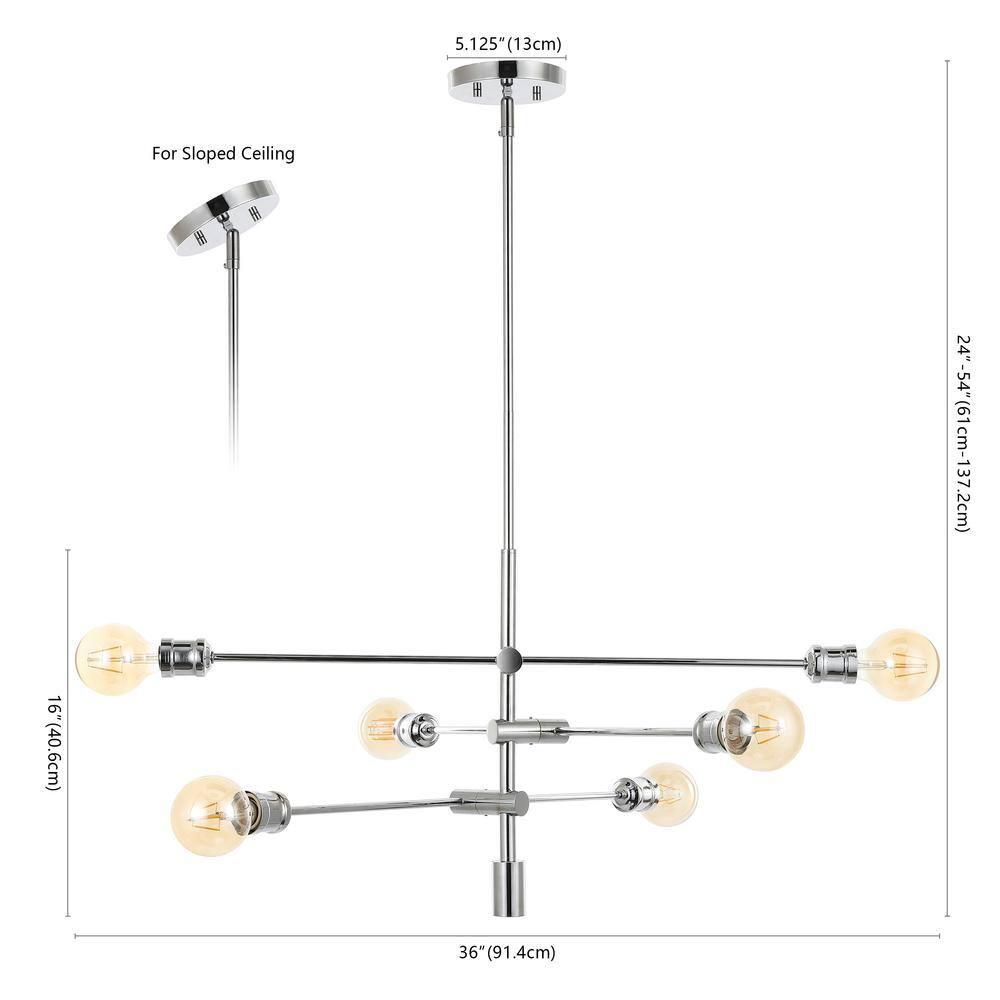 Atlas 36" 6-Light Modern Vintage Iron Arm-Adjustable LED Chandelier, Chrome