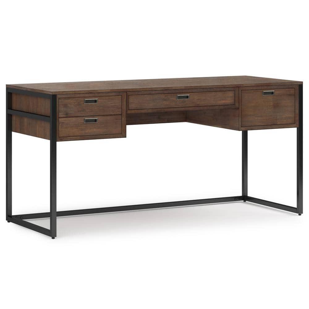 Simpli Home Richmond 60"W Solid Acacia Wood Desk, Industrial Style with Keyboard Tray and 3 Drawers