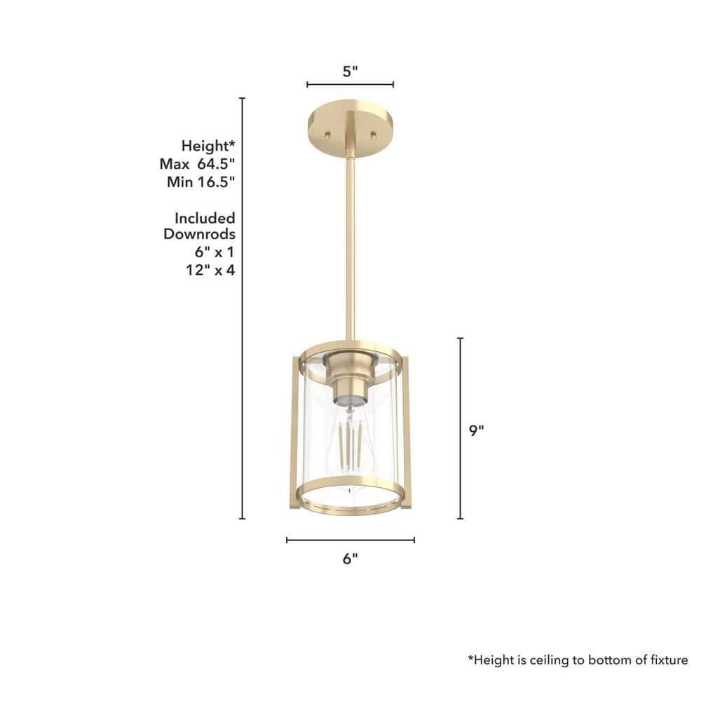Astwood Clear Glass Mini Pendant Ceiling Light Fixture Gold - Hunter Fan: ETL Listed, Art Deco, Adjustable Height, Metal Body
