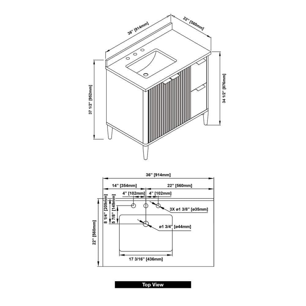OVE Decors Gabi 36-in Undermount Single Sink Bathroom Vanity with Premium Countertop