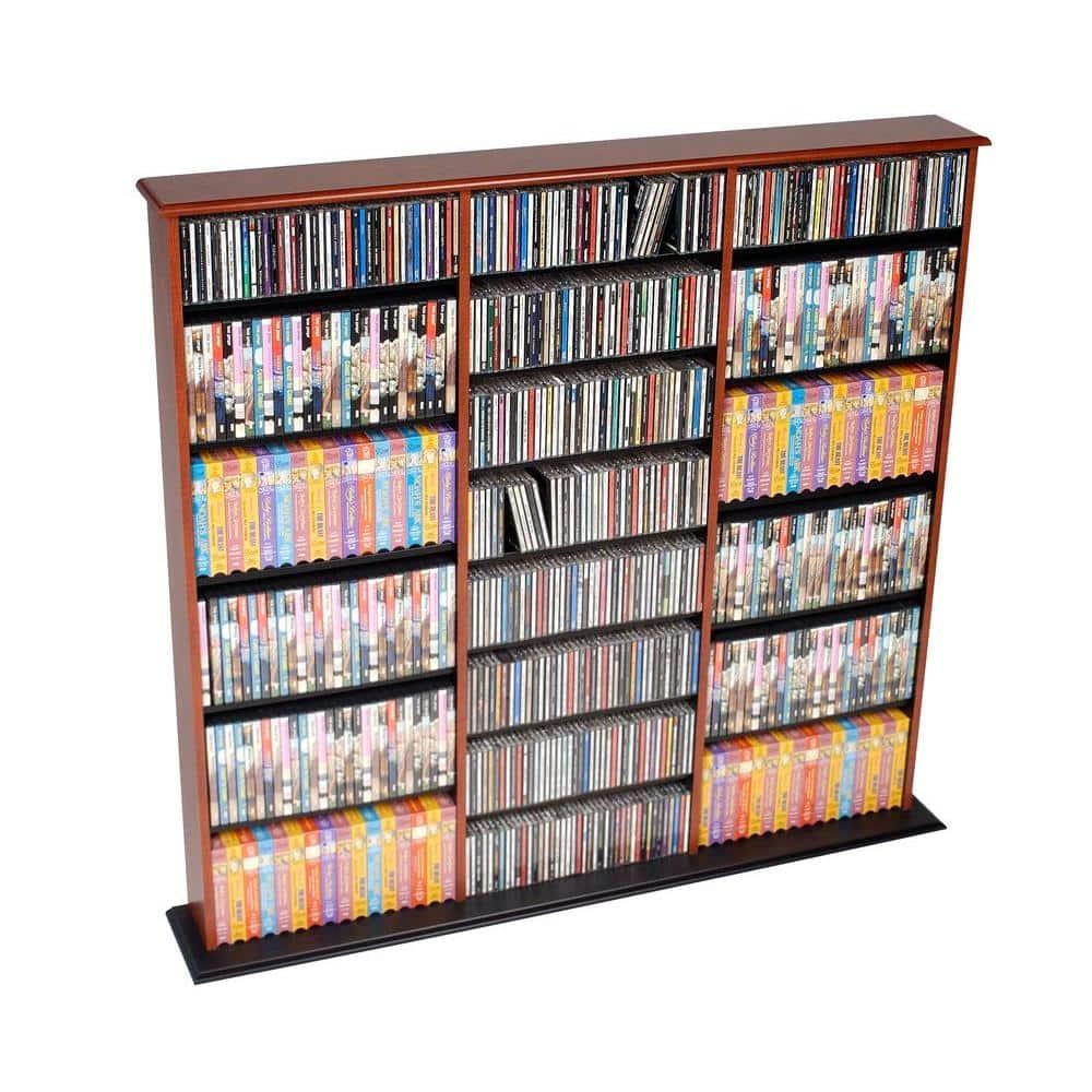 Prepac Triple Width Wall Storage Cherry & Black : Holds 960 CDs, 405 DVDs, Adjustable 24 Shelves