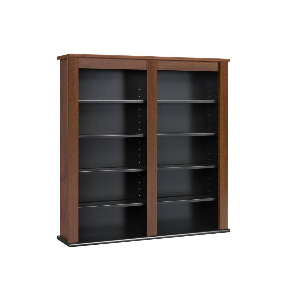 Prepac Double Floating Media Wall Storage in Cherry and Black