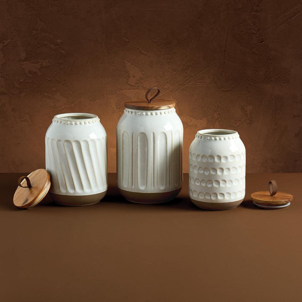 Tabletops Gallery On the Counter 3PC Ziggy Canisters With Acacia Wood Lid