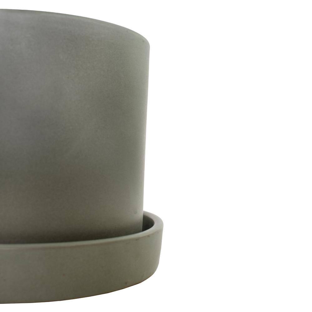 7 in. Semi Matte Stone Hyde Container made from Natural Fibers with Saucer - 1 Piece