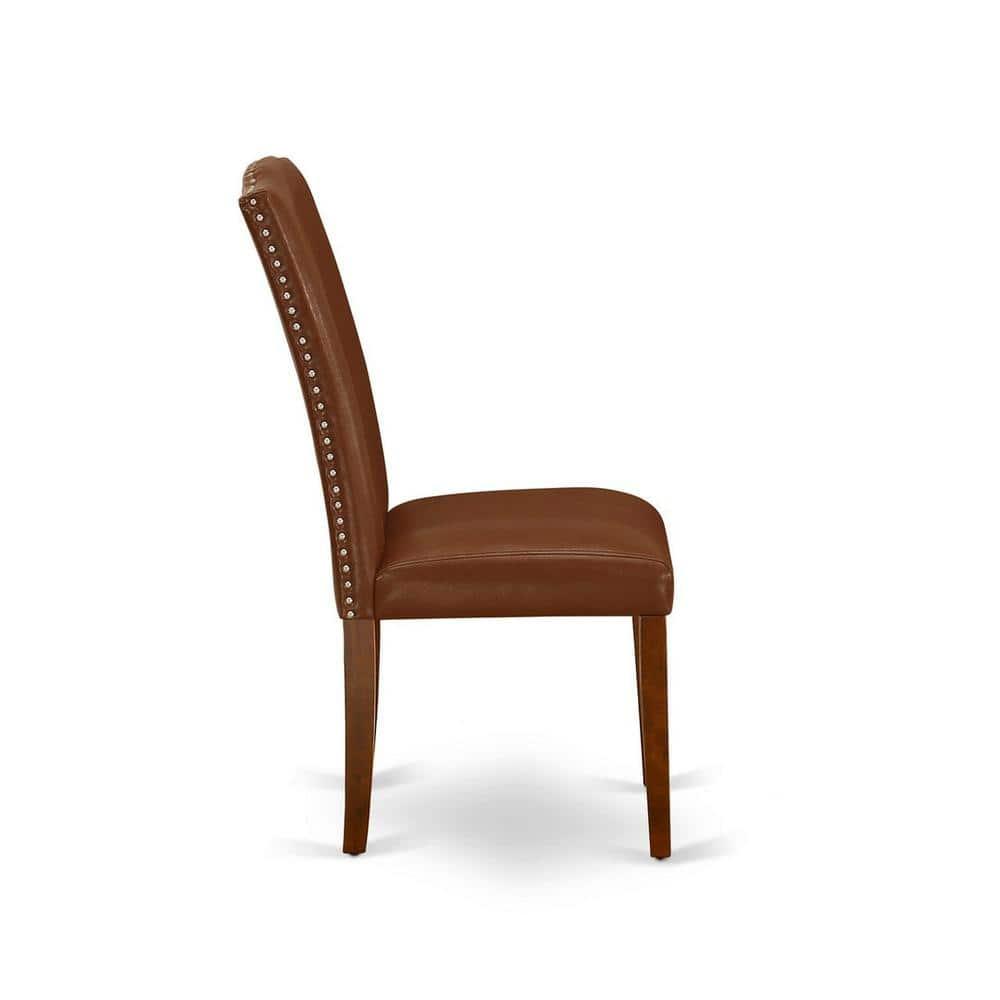 Encinal Parson Chair with Mahogany Leg & Brown Flaux Leather - Set of 2