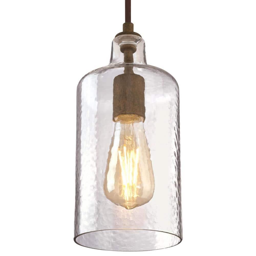 Mini Pendant with Clear Textured Glass - Barnwood