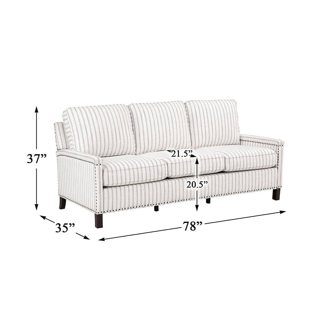 Genevieve 78" Beige and Gray Fabric Sofa with Nailhead Trim