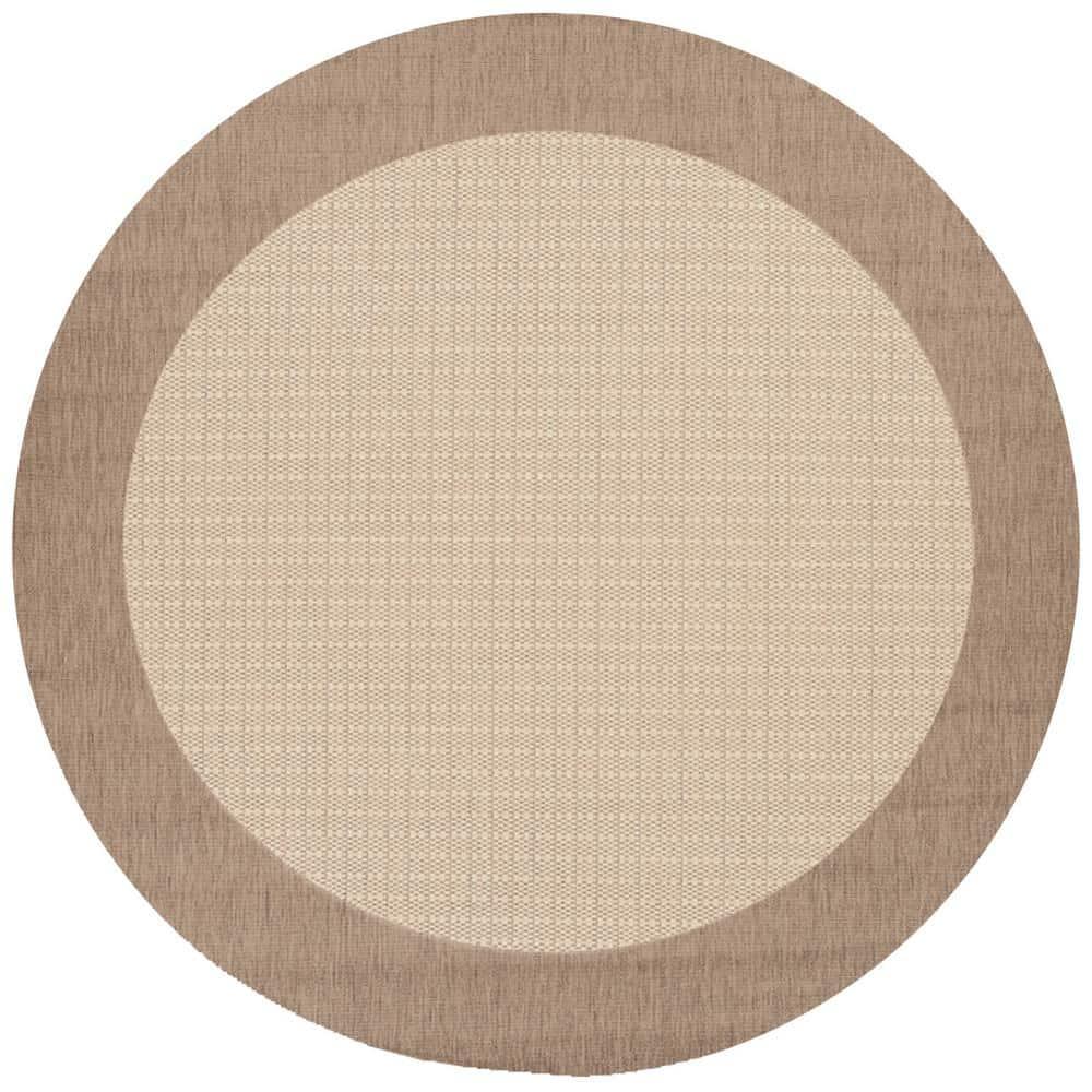Couristan Recife Checkered Field Indoor / Outdoor Area Rug, Natural- Cocoa, 7'6" Round