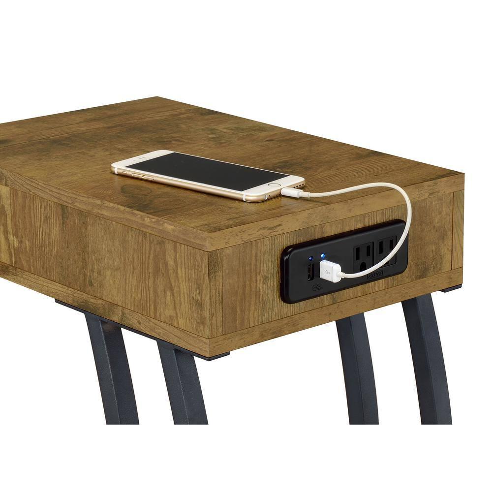 SQFHV Contemporary Wood End Table w/ 2 Power Outlets & USB Ports in Nutmeg