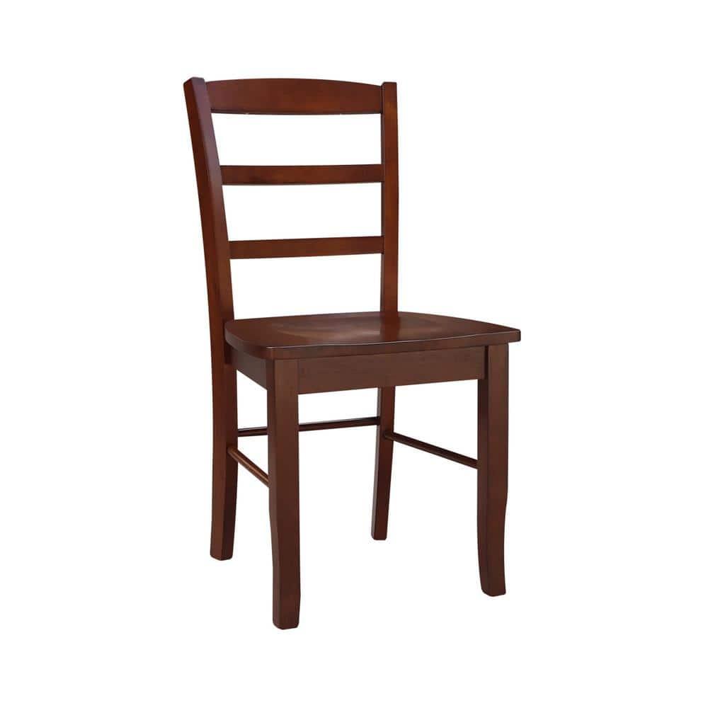 Set of 2 Madrid Ladderback Chairs Espresso - International Concepts: Rubberwood Frame, Mid-Century Modern Style