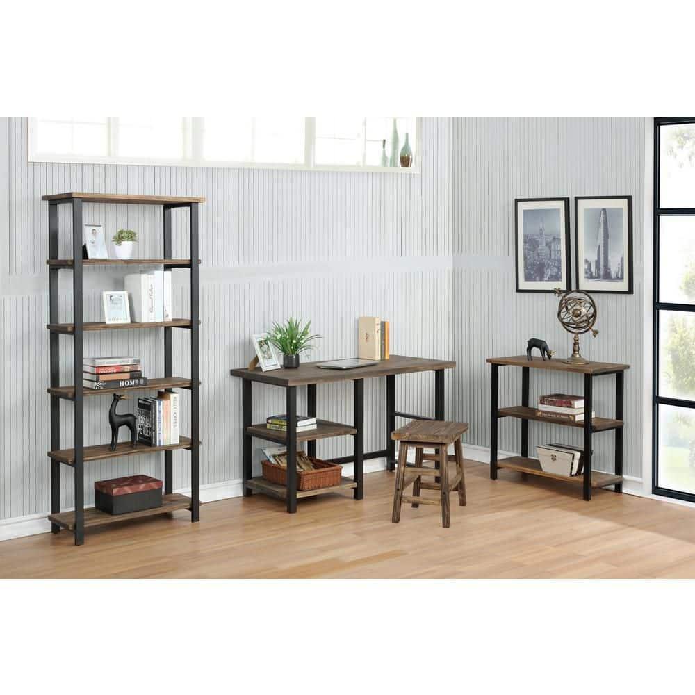 Alaterre Pomona 70"H 5-Shelf Metal and Solid Wood Bookcase