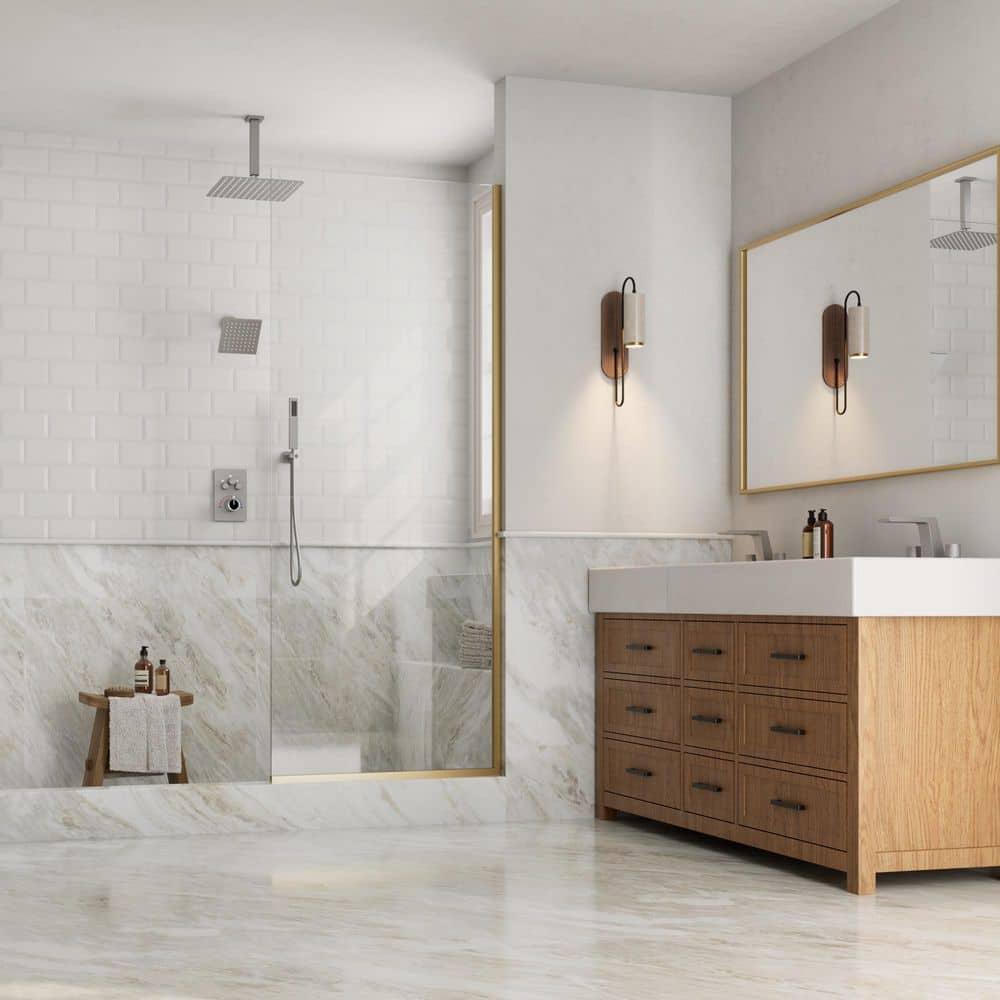 GRANDJOY Dual Wall Mount Rainfall Shower Head System Luxury Adjustable 12 inch & 6 inch Shower Faucet Set with Handheld Shower Spray Thermostatic Pressure Balance Value, Brushed Nickel
